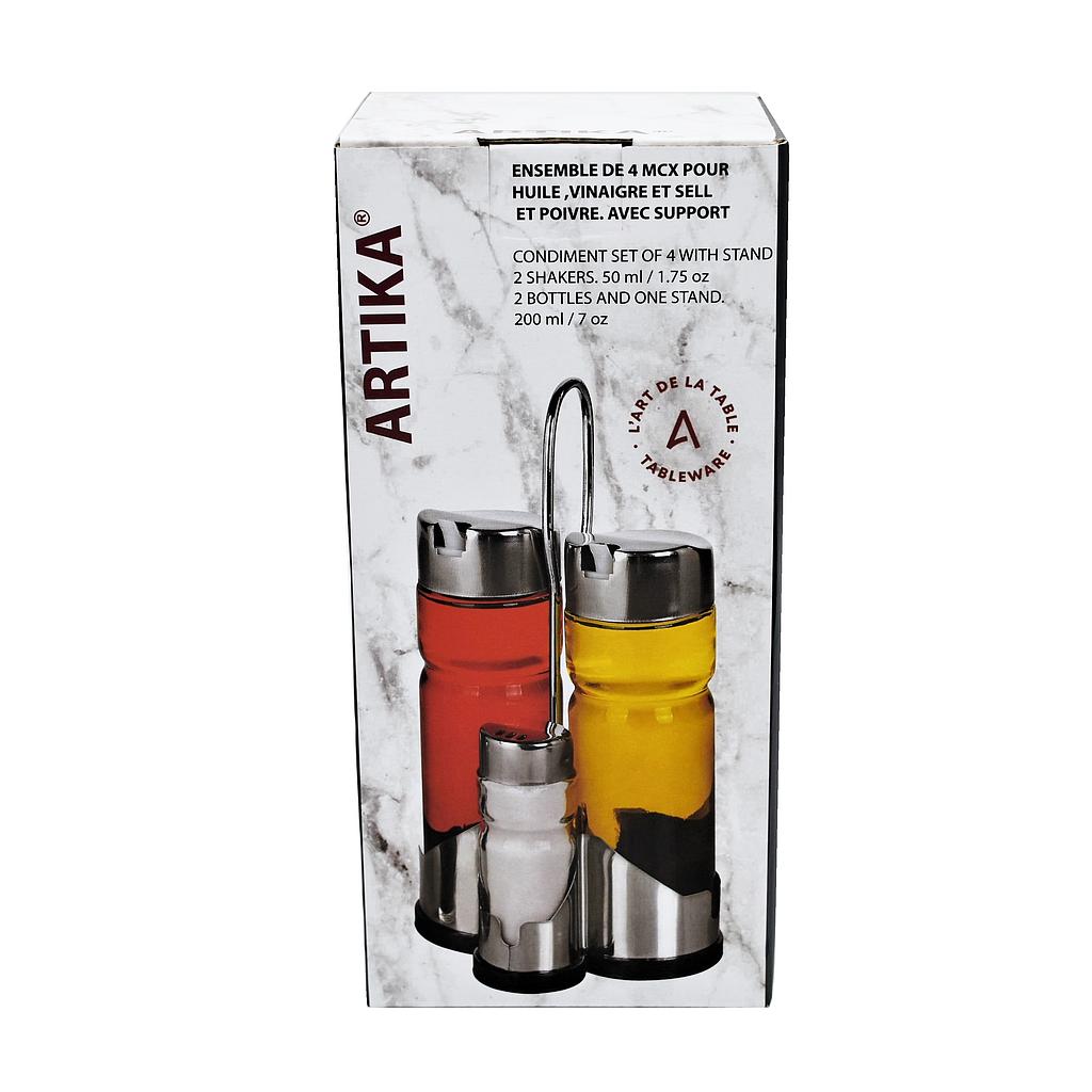 Ensemble sel, poivre, huile et vinaigre