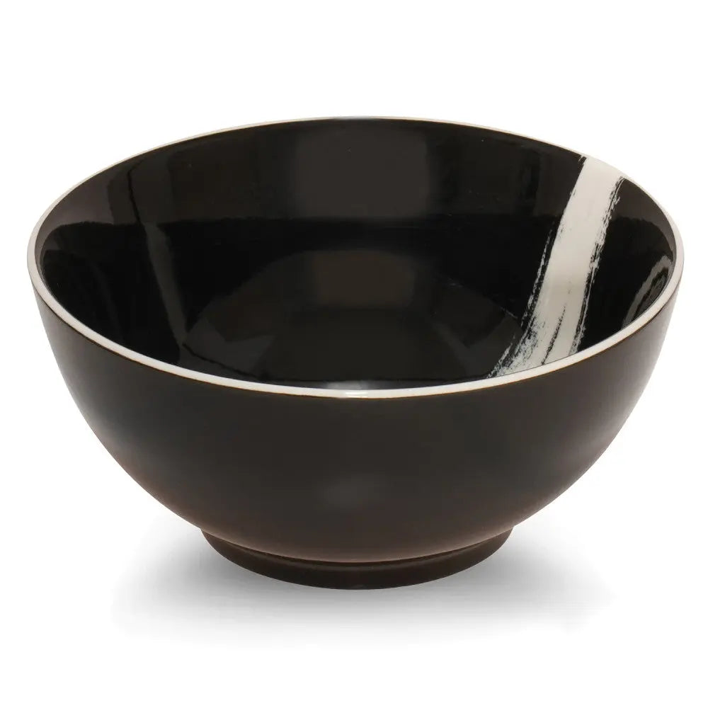 Bol noir stroke 15cm en porcelaine avec finition brillante et trait blanc décoratif