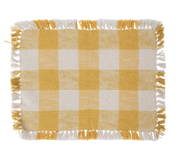 Napperon en tissu avec franges 19x13po Jaune