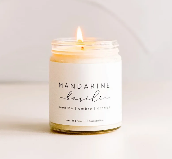 Chandelle de soya Mandarine et basilic 270 ml - Marée Chandelles