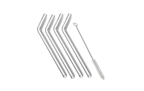 Ensemble e 4 pailles en verre et brosse