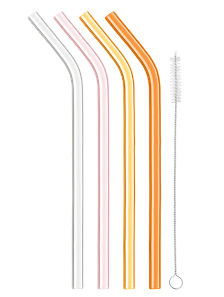 Ensemble de 4 pailles réutilisables en verre couleurs chaudes