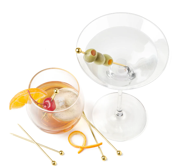 Ensemble de 6 pics à cocktail fini or