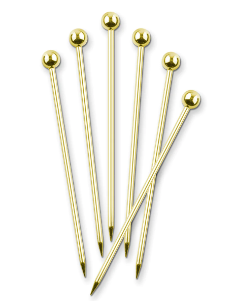 Ensemble de 6 pics à cocktail fini or