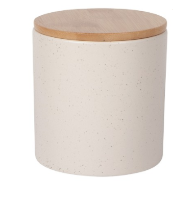 Pot en grès beige avec couvercle de bois 24oz