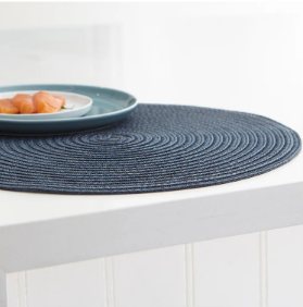 Napperon rond en vinyle tissé Bleu