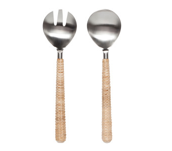 Ensemble d'ustensiles à salade en rotin 2 pièces