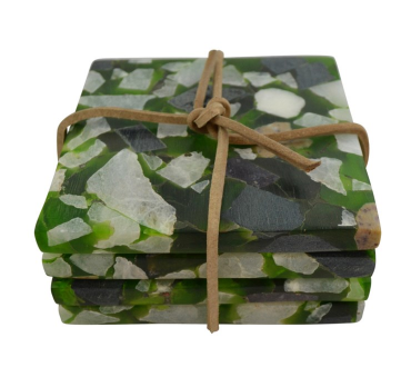 Ensemble de 4 sous-verres en marbre Vert